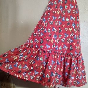 Vintage Red Floral Ruffle Skirt Size Large / XL
